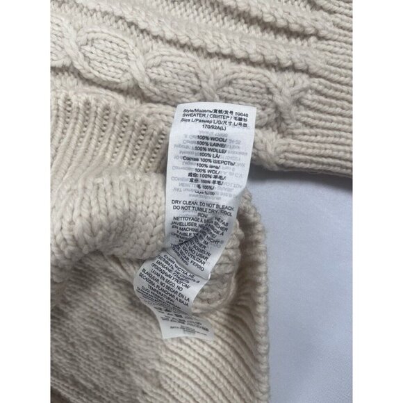 Tory Burch Cable Knit Wool Fringe Pull Over Sweater Ivory Large - Picture 4 of 7